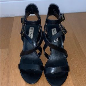 Steve Madden Vexi Black Strappy Leather Heels